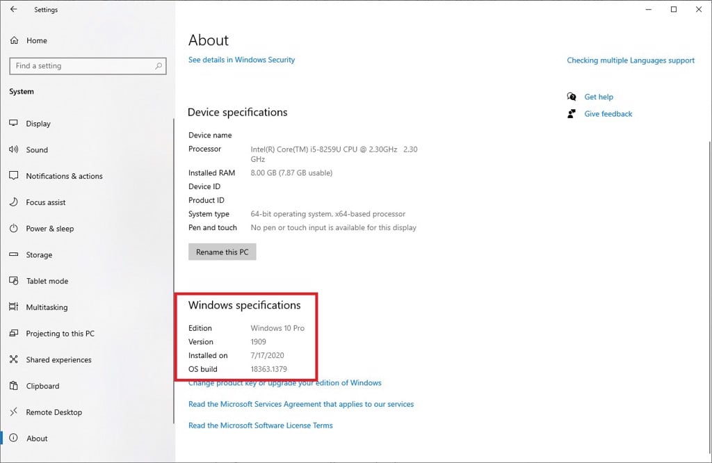 Kiểm tra phiên bản Win trong Settings - GEARVN