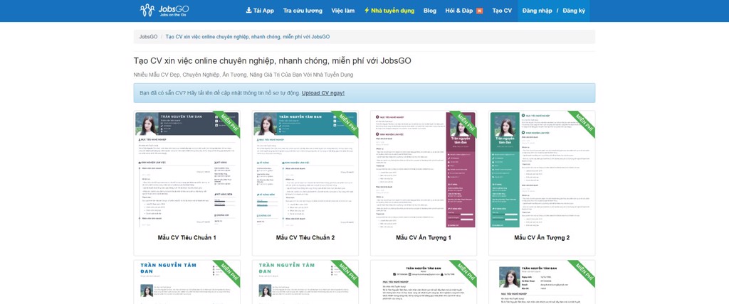 GEARVN - Trang web tạo CV online JobsGo