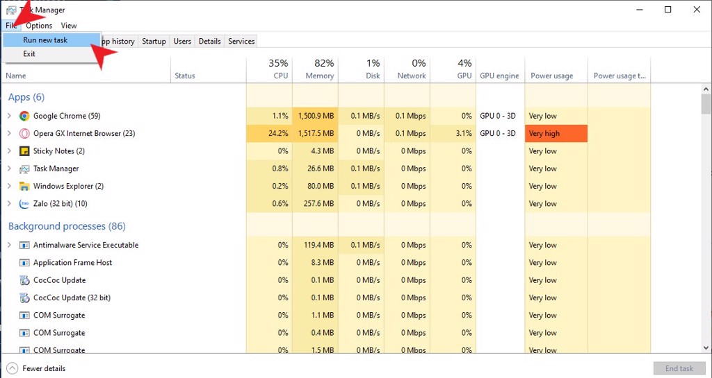 Mở bằng Task Manager - GEARVN.COM