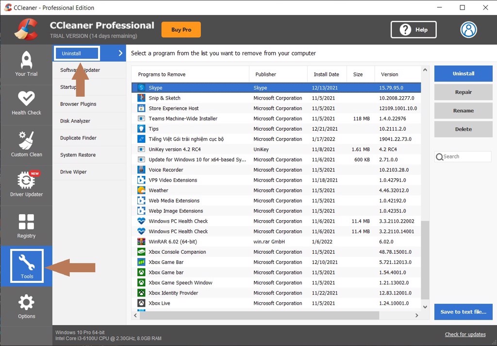 Gỡ ứng dụng bằng CCleaner - GEARVN