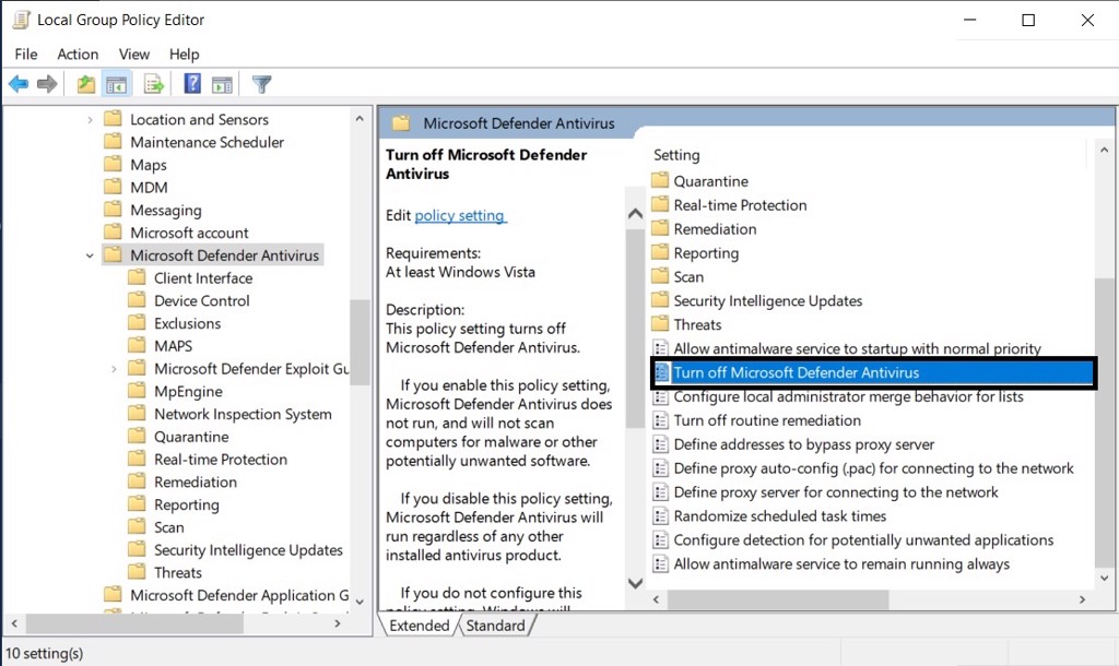 Tắt Windows Defender trên Windows 10 - GEARVN