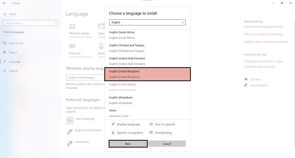 Thay đổi ngôn ngữ trên Windows 10 - GEARVN.COM