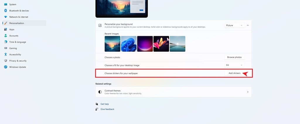 Hướng dẫn thêm Stickers trên Windows 11 - GEARVN