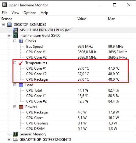 kiểm tra nhiệt độ CPU