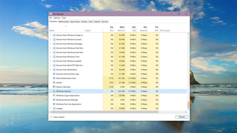 Lỗi thanh Taskbar Win 10