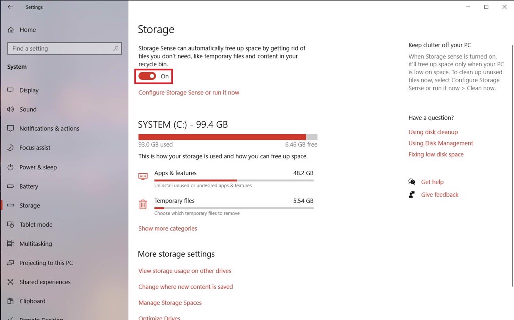 GEARVN.COM - Mở Storage Sense của Windows 10